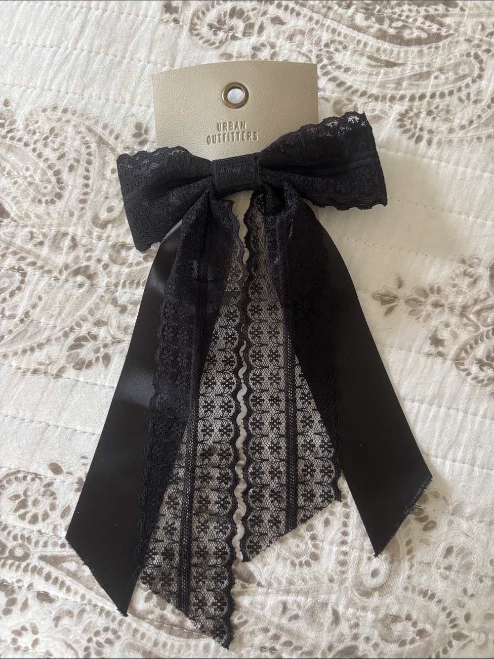 Urban Outfitters Black Lace Ribbon Bow Hair Clip NWT